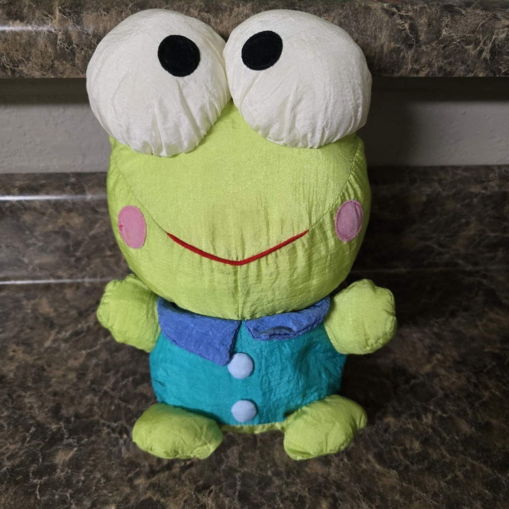 Sanrio Keroppi Nylon Plush Stuffed‎ Animal Green Frog Vintage 1990's EUC